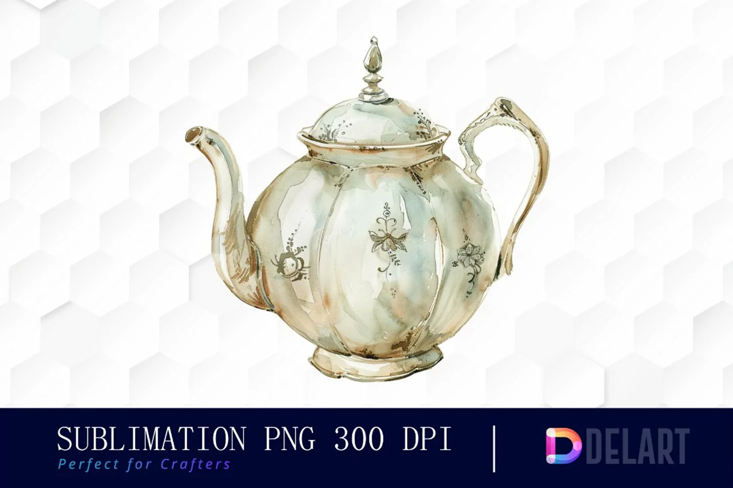 Vintage Teapot Watercolor Clipart product image 1