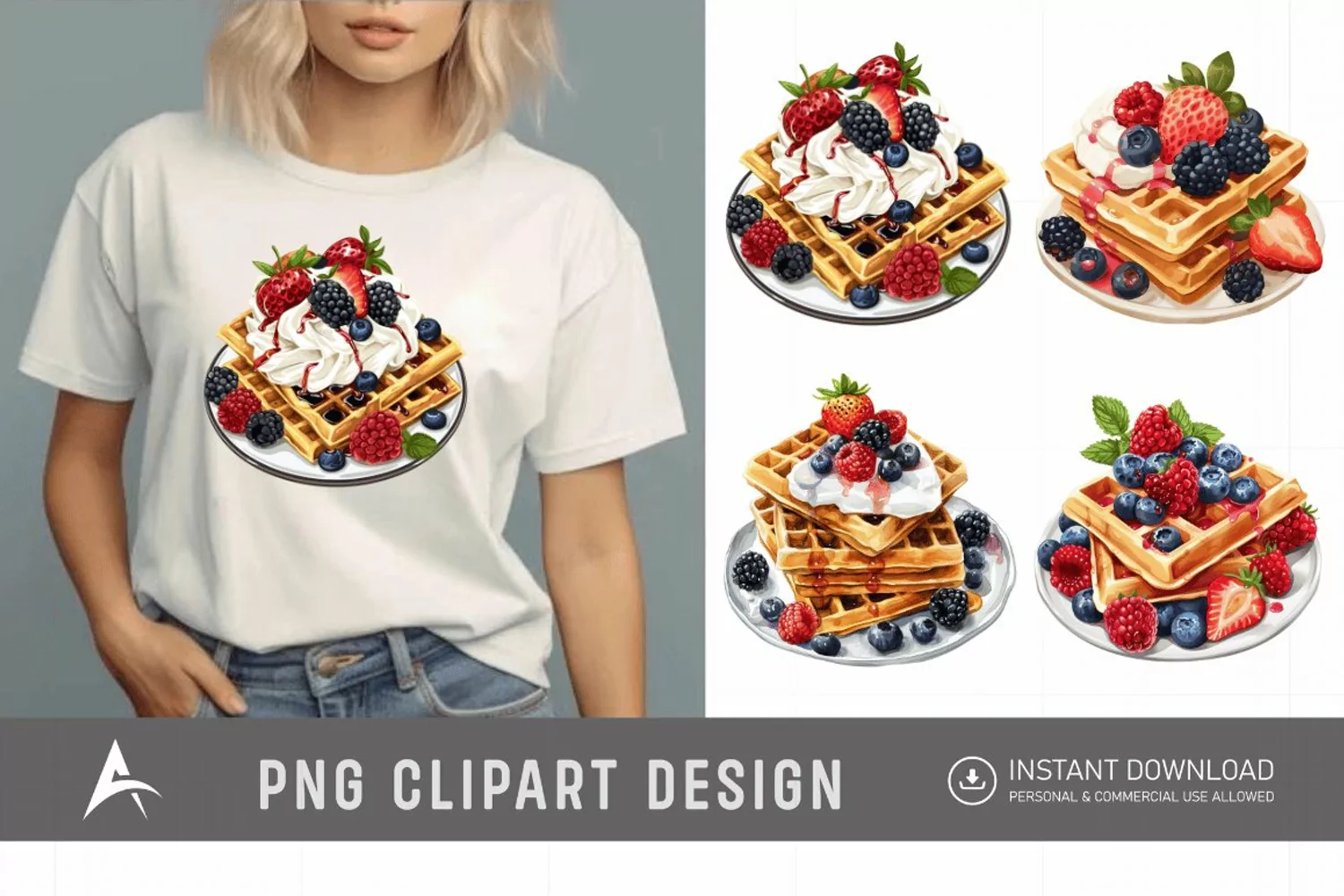 Watercolor Waffles Breakfast Clipart product image 1