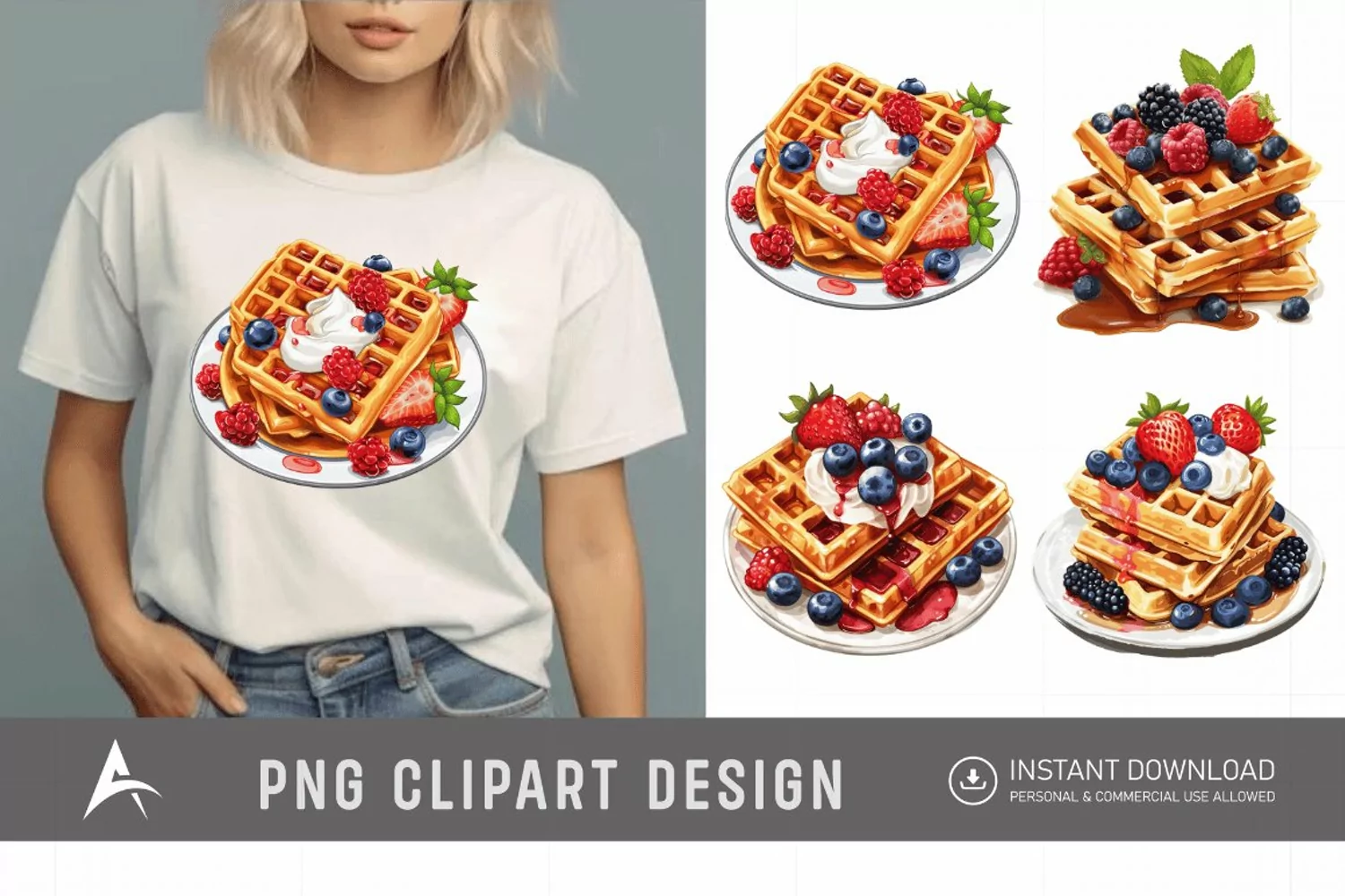 Watercolor Waffles Breakfast Clipart product image 1