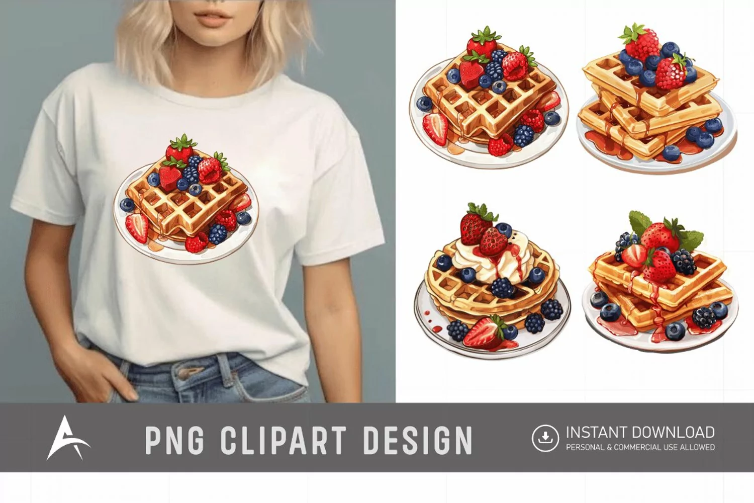 Watercolor Waffles Breakfast Clipart product image 1