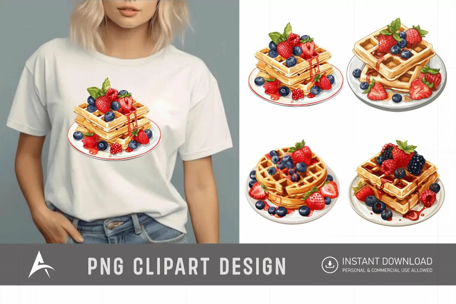 Watercolor Waffles Breakfast Clipart product image 1