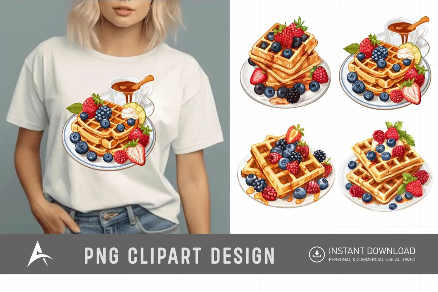 Watercolor Waffles Breakfast Clipart product image 1