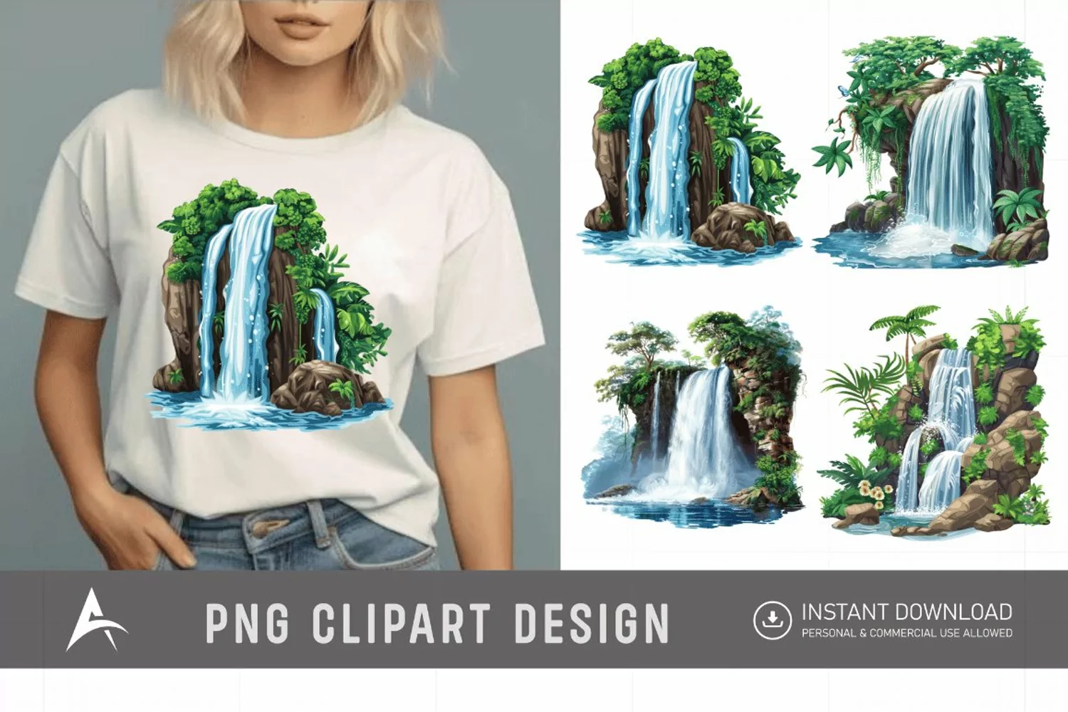 Watercolor Waterfall Clipart product image 1