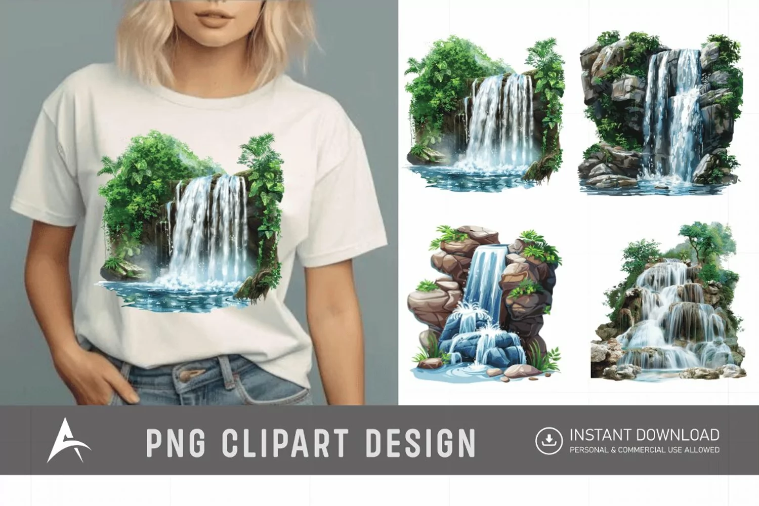 Watercolor Waterfall Clipart product image 1