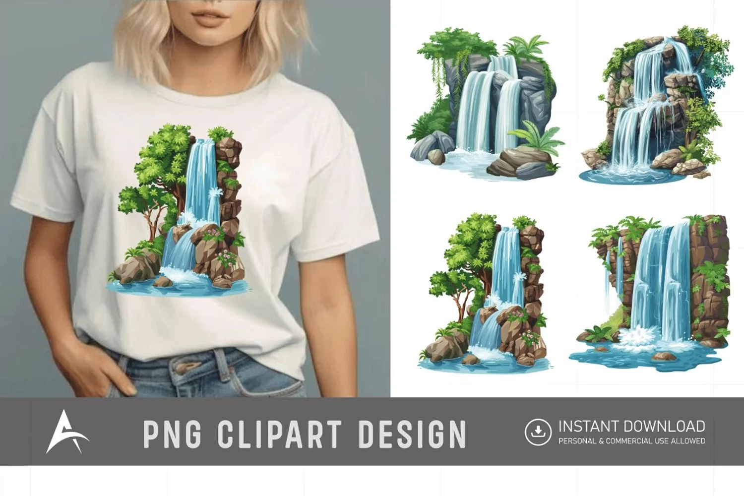 Watercolor Waterfall Clipart product image 1