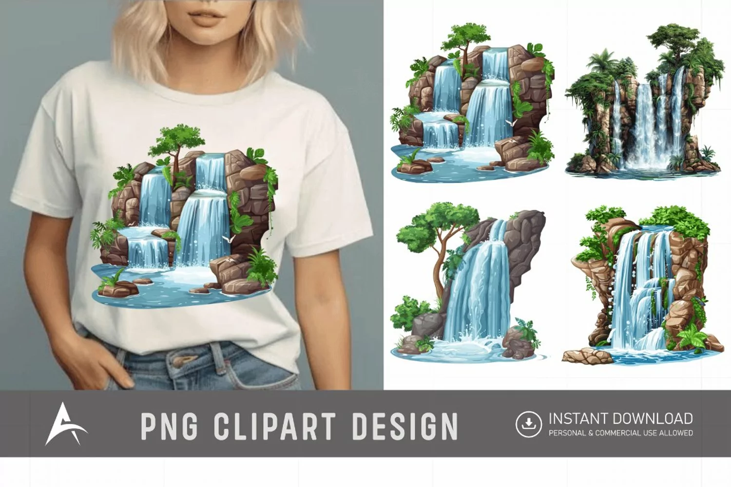 Watercolor Waterfall Clipart product image 1