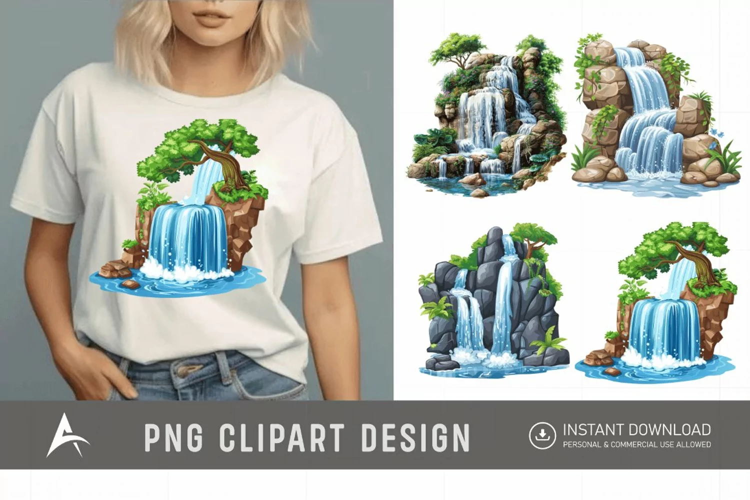 Watercolor Waterfall Clipart product image 1