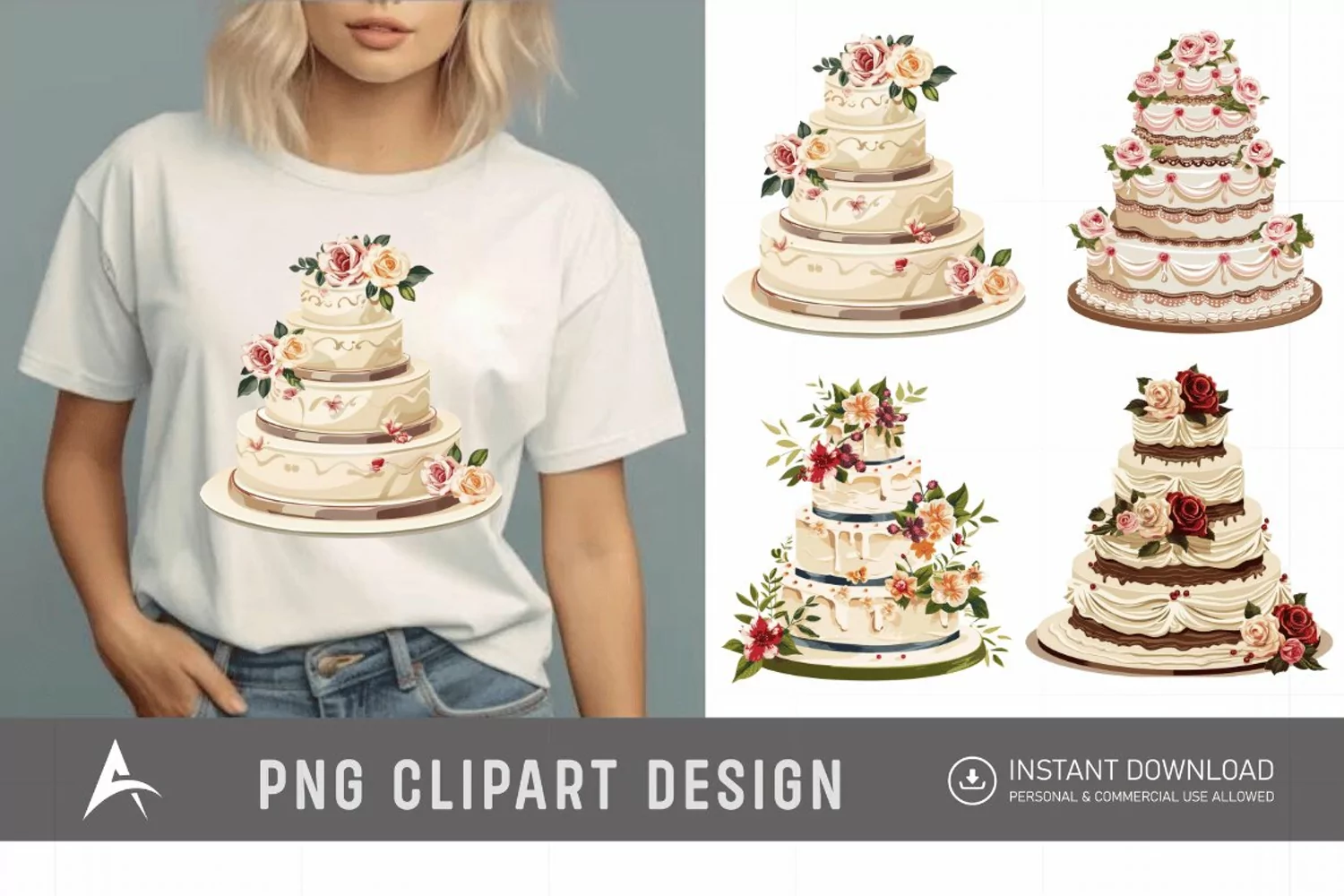 Watercolor Wedding Cake Clipart product image 1