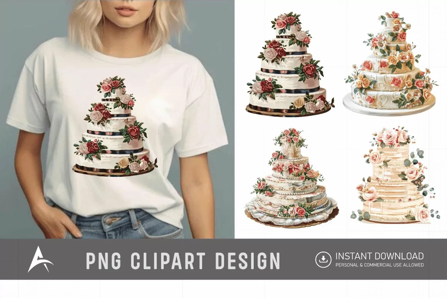 Watercolor Wedding Cake Clipart product image 1