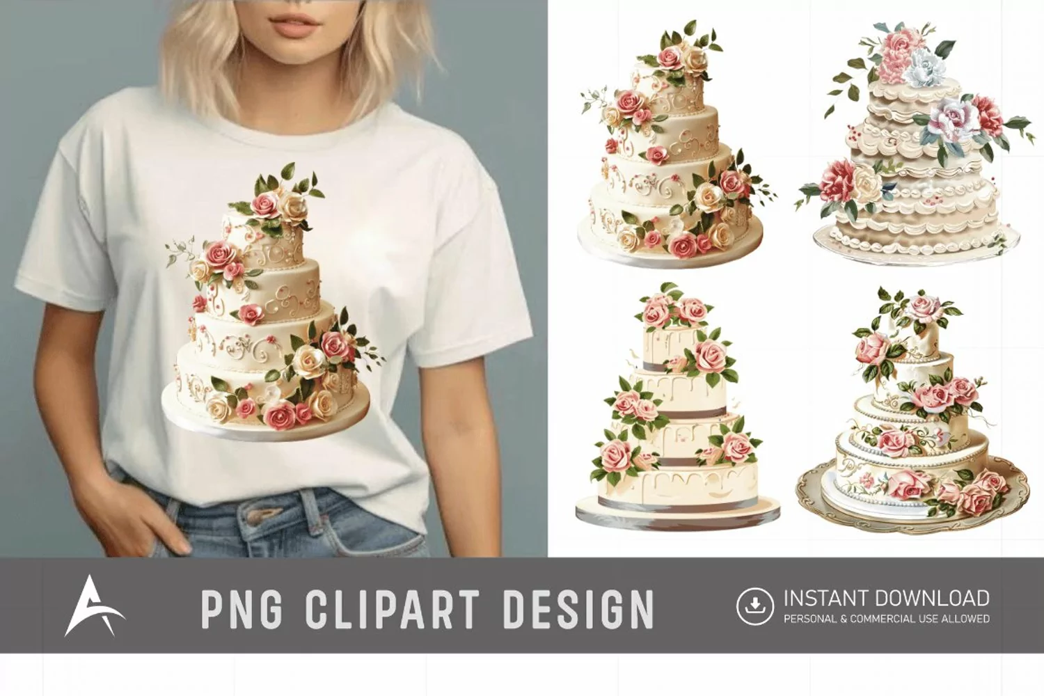 Watercolor Wedding Cake Clipart product image 1