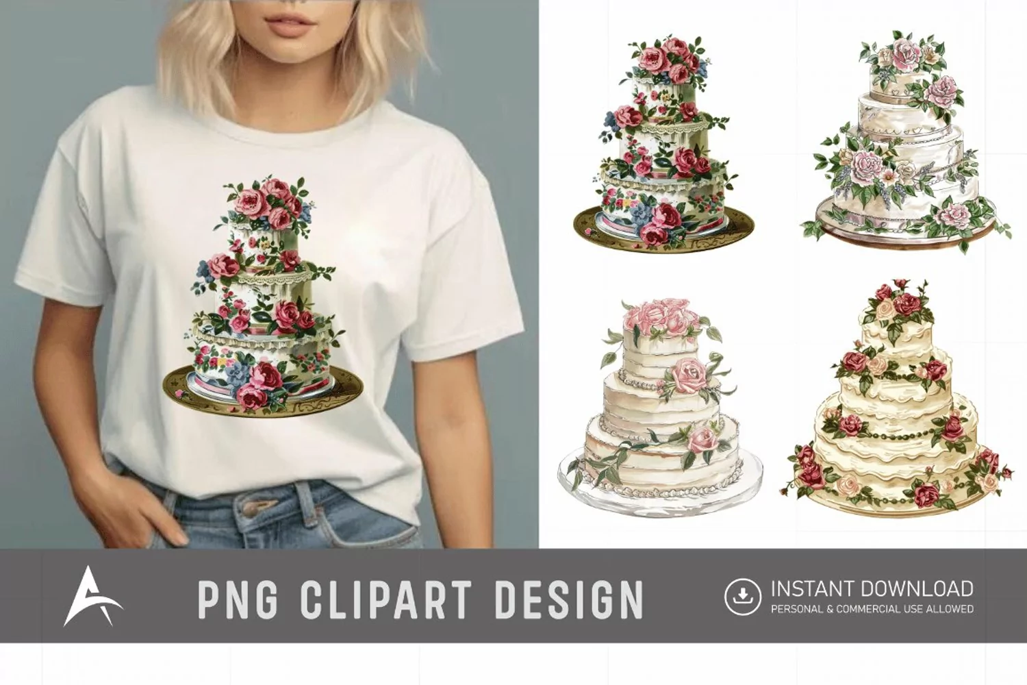 Watercolor Wedding Cake Clipart product image 1