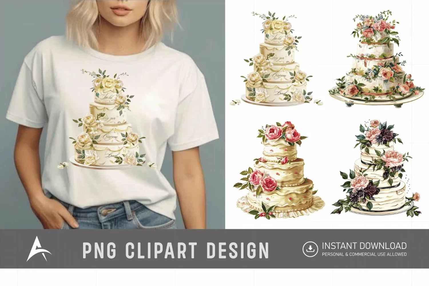Watercolor Wedding Cake Clipart product image 1