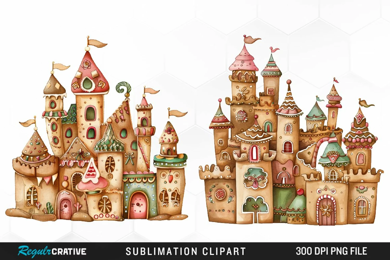 Watercolor Whimsical Gingerbread Kingdom Clipart product image 1