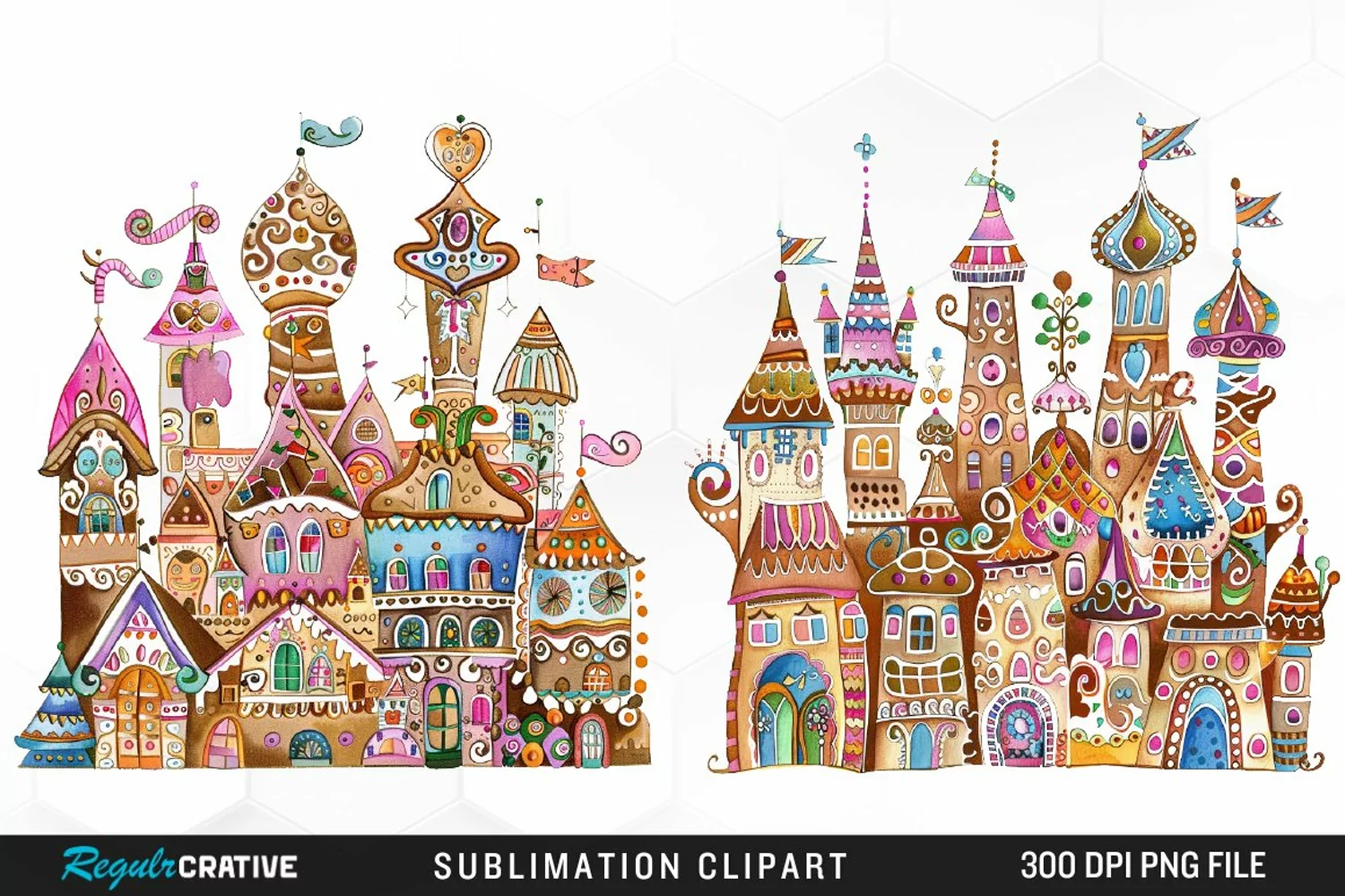Watercolor Whimsical Gingerbread Kingdom Clipart product image 1