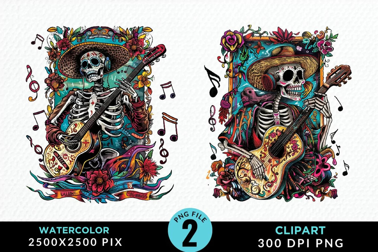 Watercolor Whimsical Skeletal Tarot Card Clipart product image 1