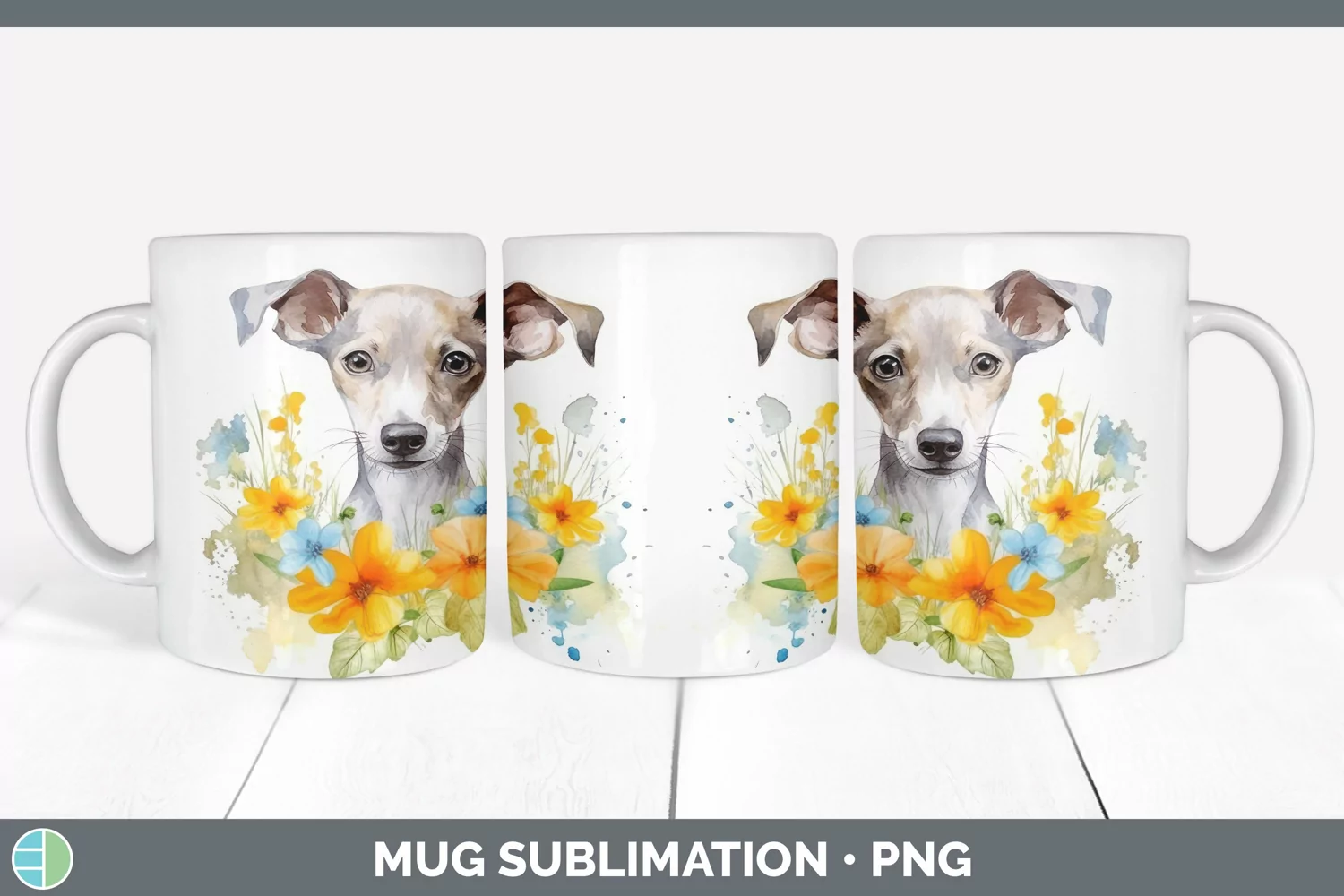 GorgeousWild Flowers Whippets Mug Wrap design.