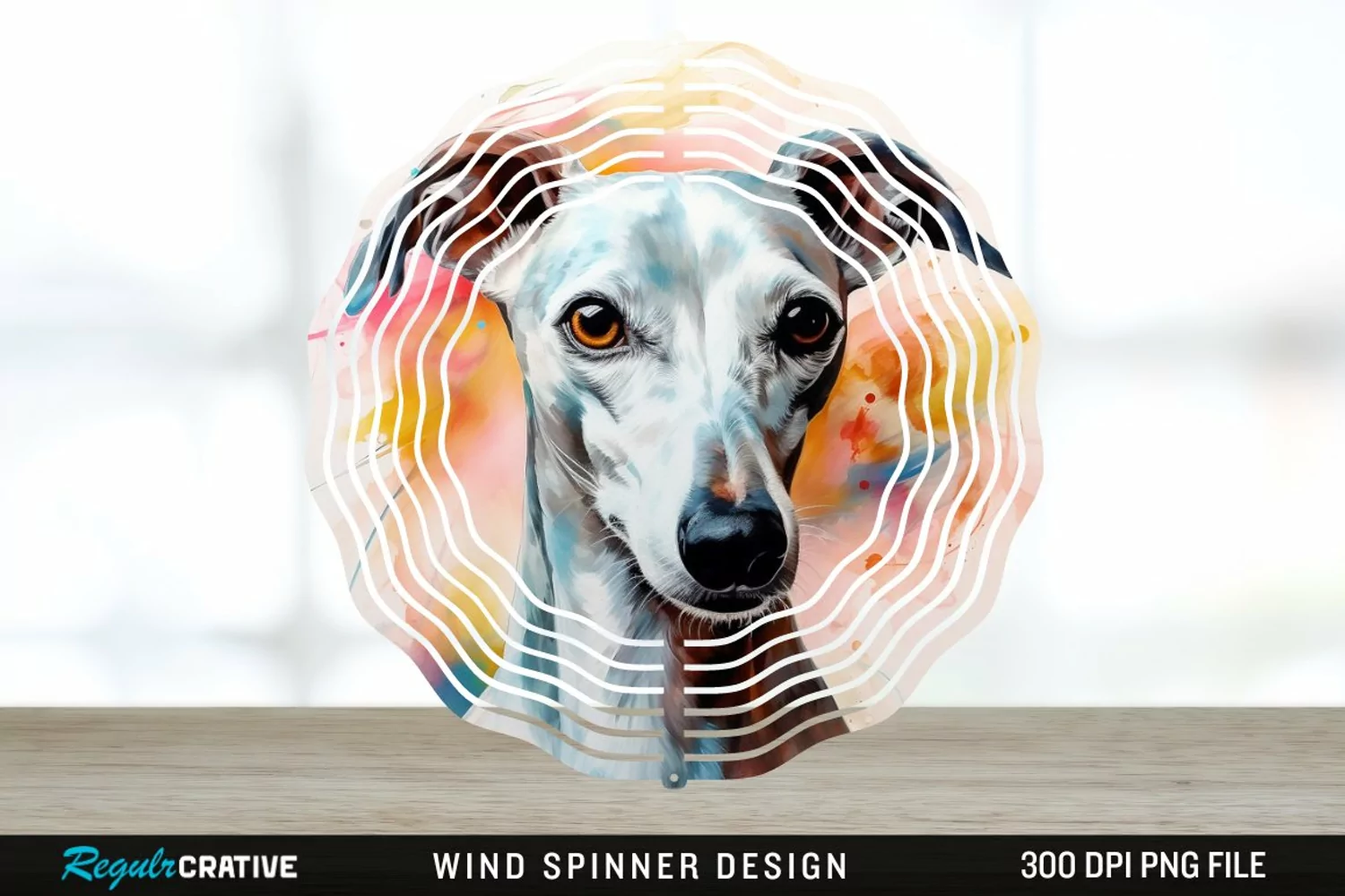 Watercolor Whippet Dog Wind Spinner Sublimation Design PNG product image 1