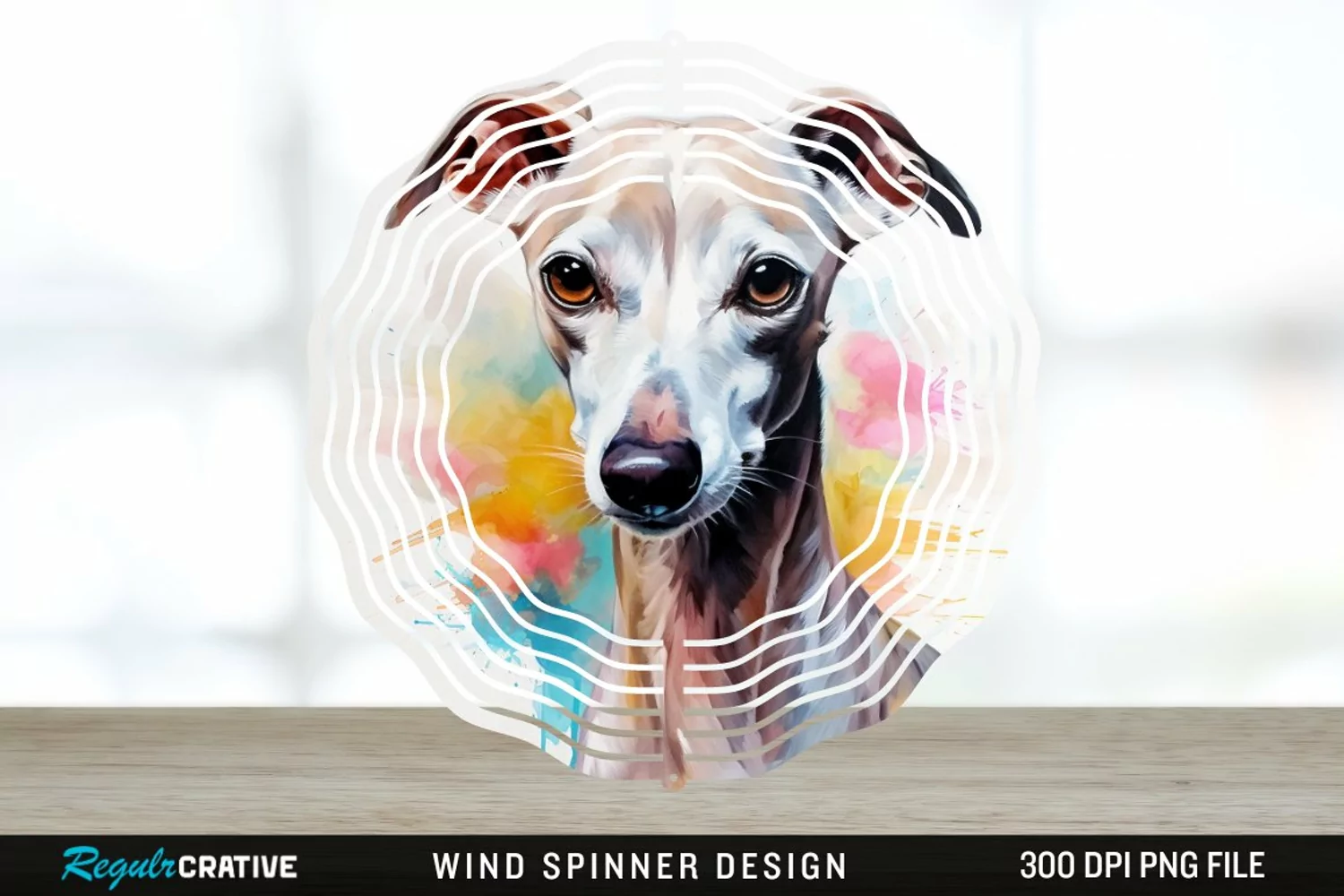 Watercolor Whippet Dog Wind Spinner Sublimation Design PNG product image 1