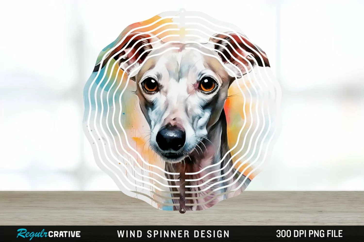 Watercolor Whippet Dog Wind Spinner Sublimation Design PNG product image 1