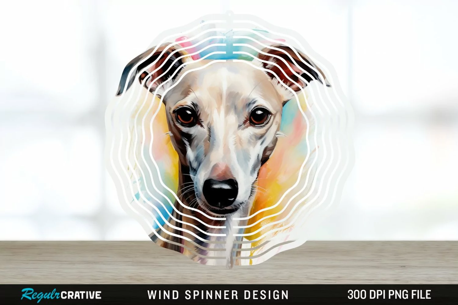 Watercolor Whippet Dog Wind Spinner Sublimation Design PNG product image 1