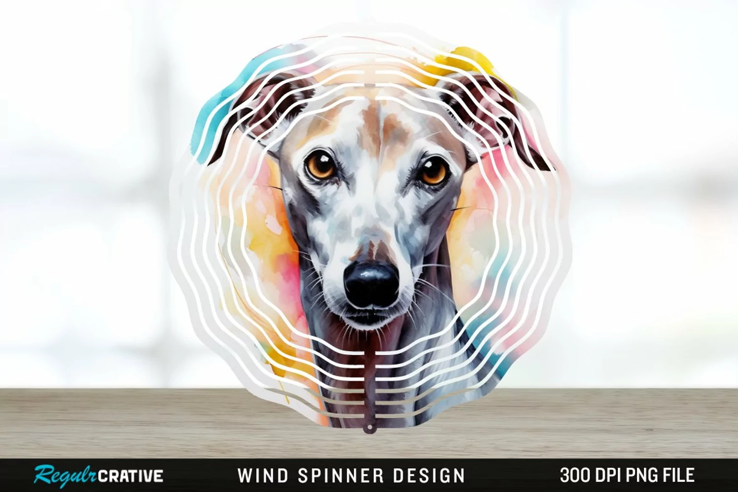 Watercolor Whippet Dog Wind Spinner Sublimation Design PNG product image 1