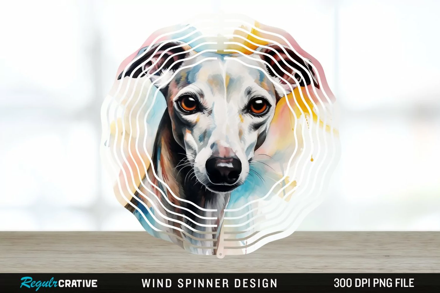 Watercolor Whippet Dog Wind Spinner Sublimation Design PNG product image 1
