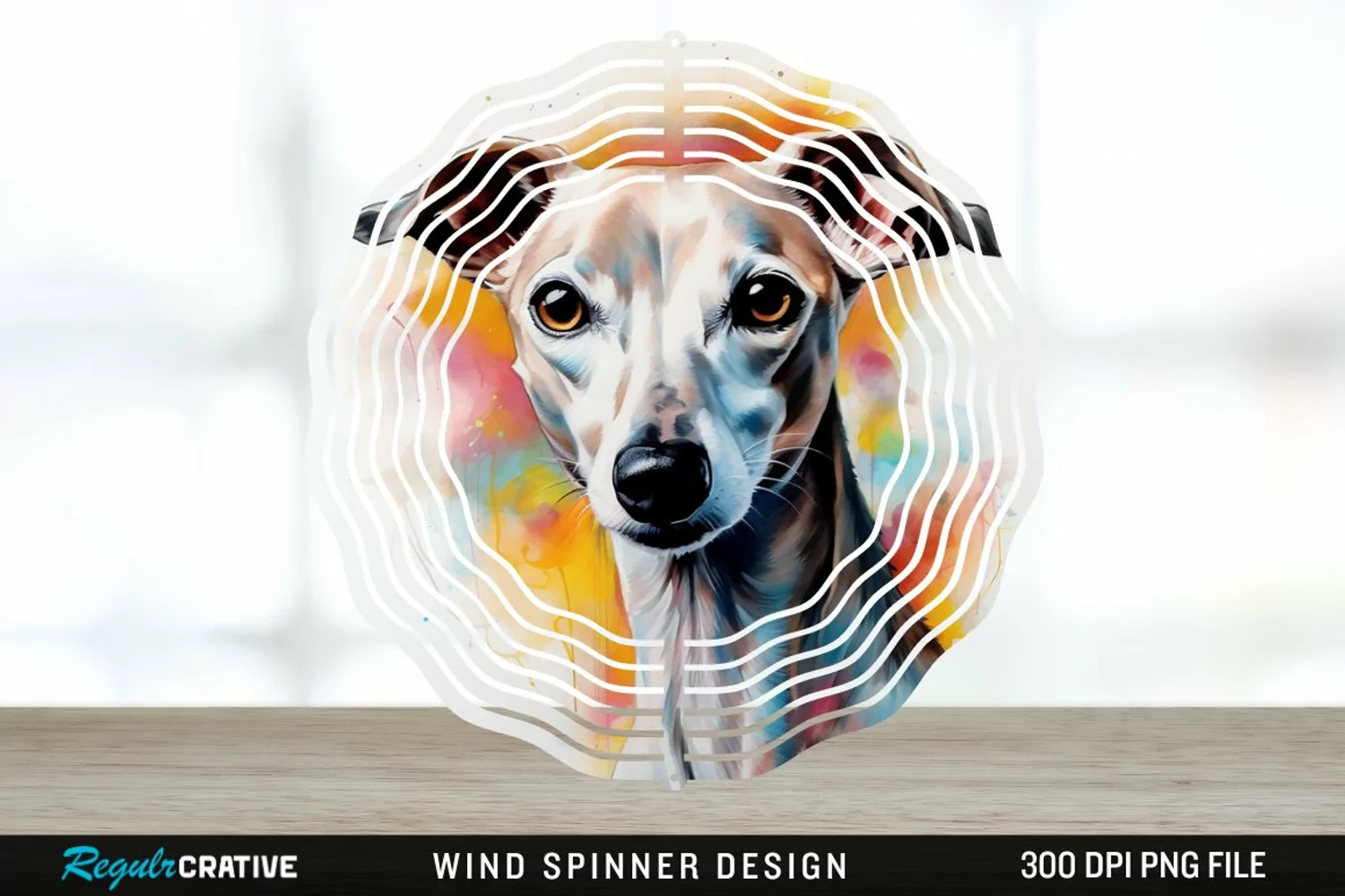 Watercolor Whippet Dog Wind Spinner Sublimation Design PNG product image 1