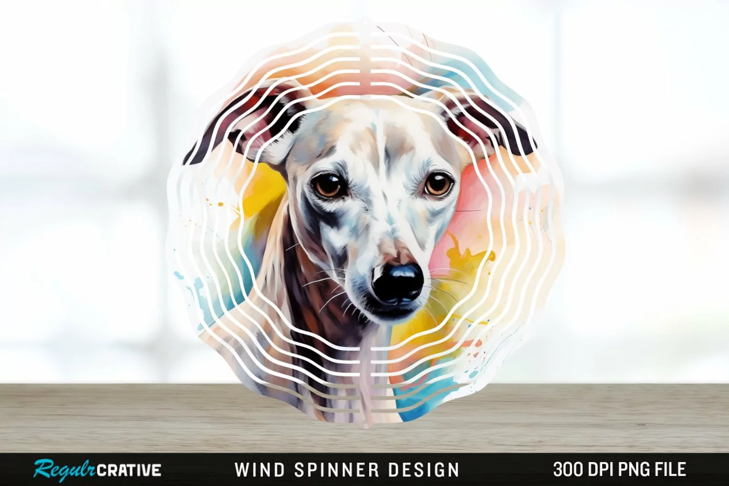 Watercolor Whippet Dog Wind Spinner Sublimation Design PNG product image 1
