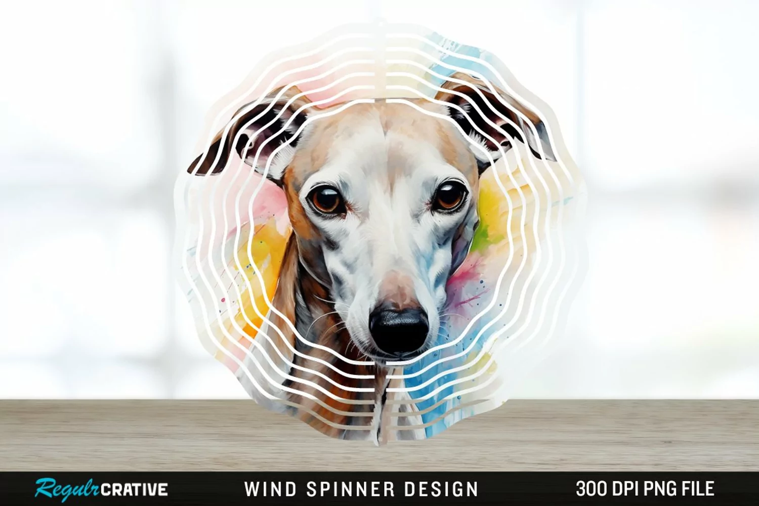 Watercolor Whippet Dog Wind Spinner Sublimation Design PNG product image 1