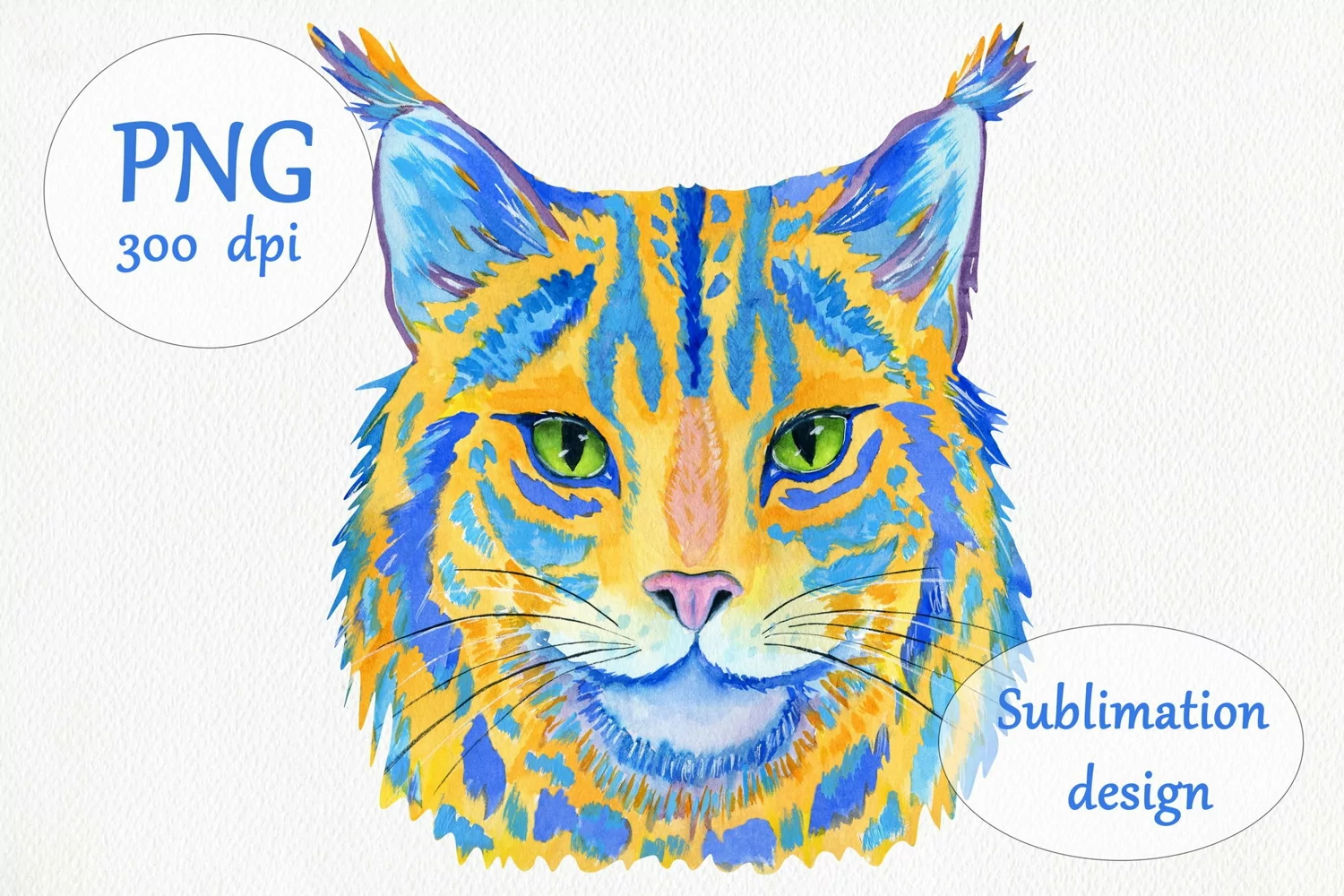 Watercolor Wild Cat Sublimation Design - Animals Face PNG product image 1