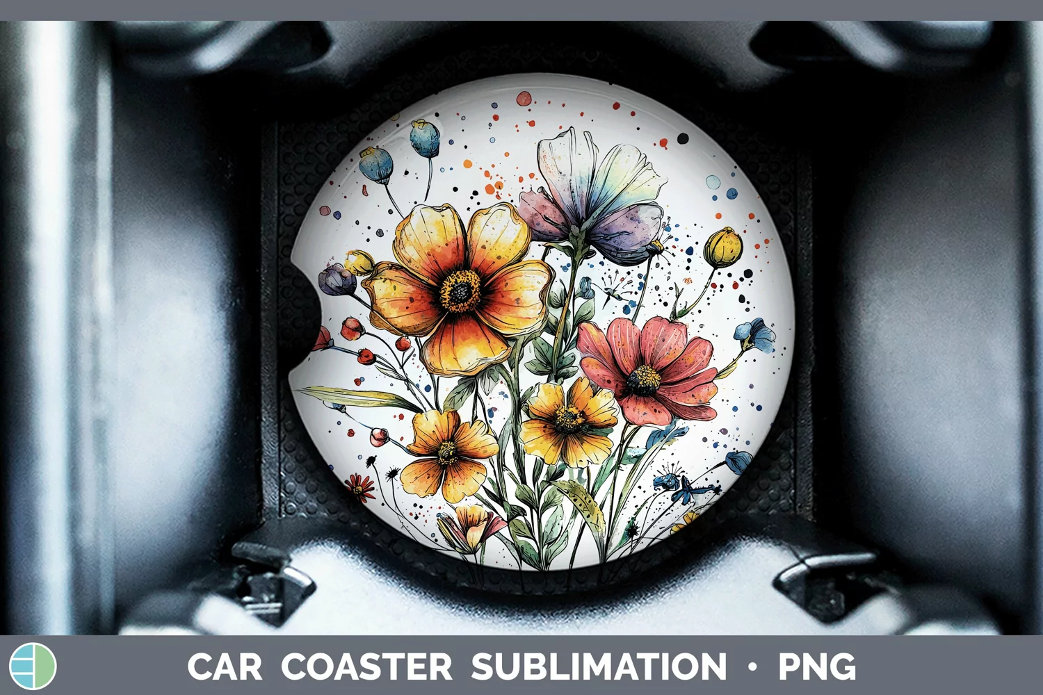 GorgeousWatercolor Car Coaster design.