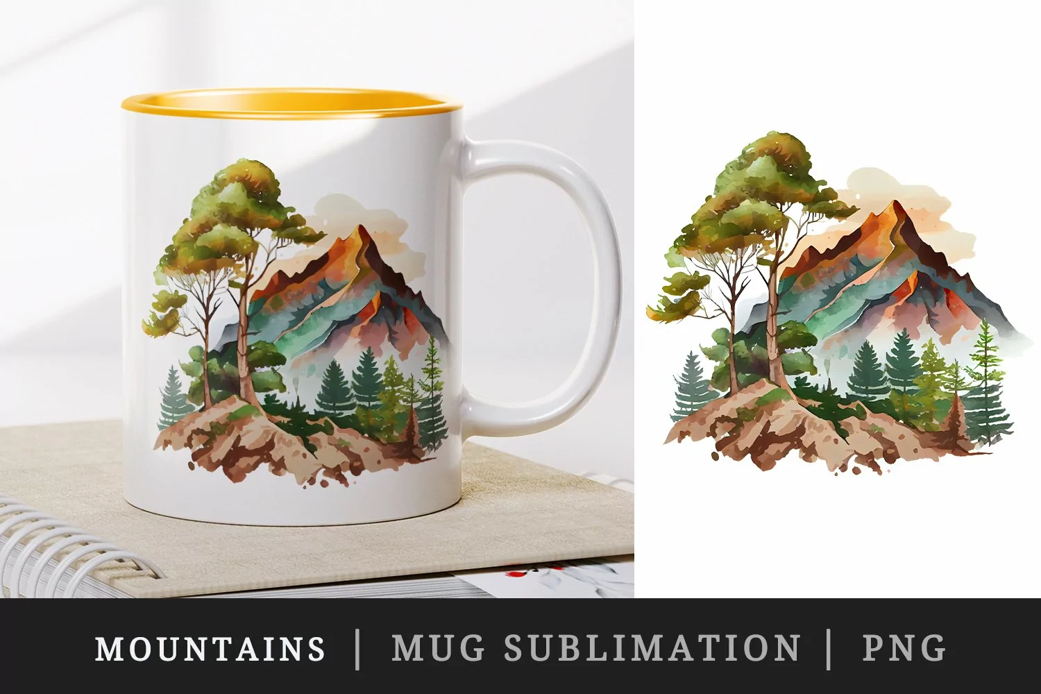 Watercolor mountains mug, cup wrap sublimation design png product image 1