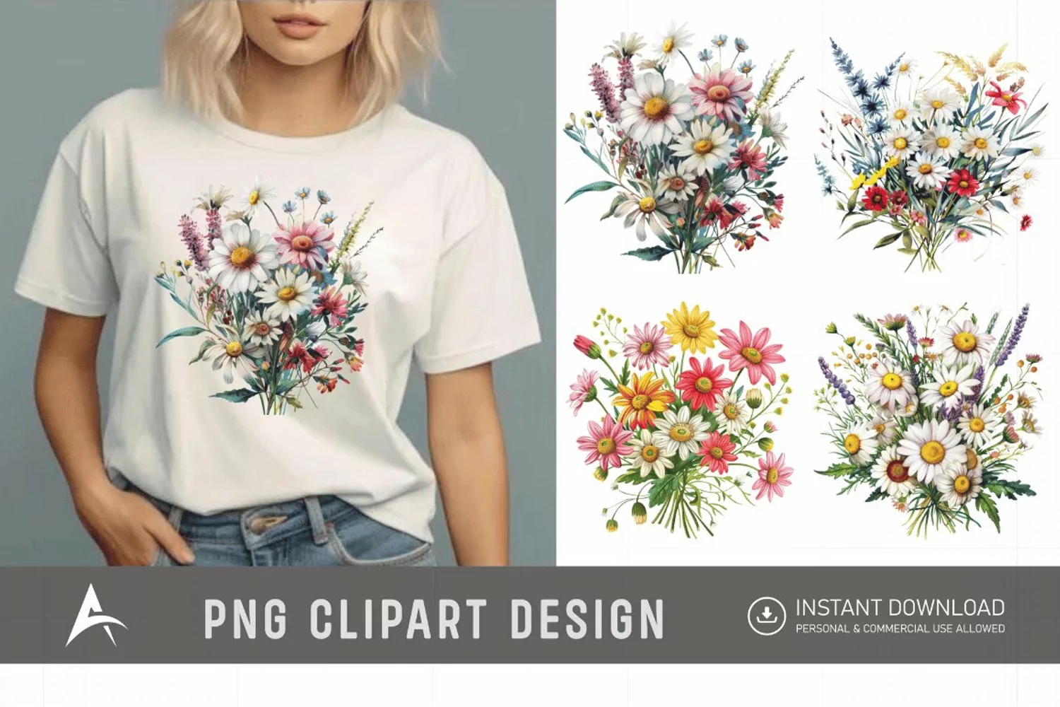 Watercolor Wildflower Bouquet Daisy Clipart product image 1