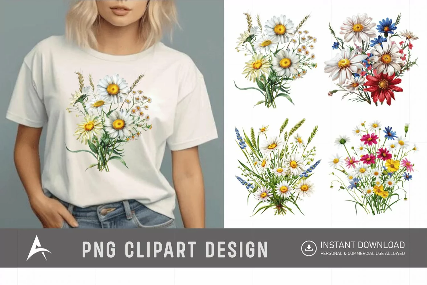 Watercolor Wildflower Bouquet Daisy Clipart product image 1