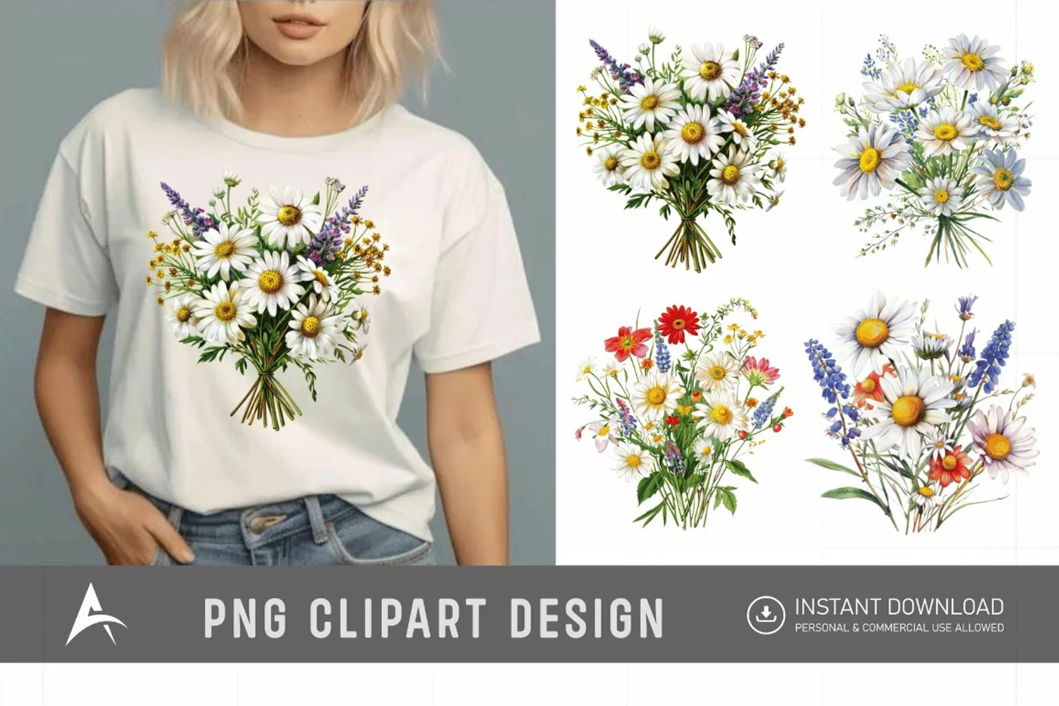 Watercolor Wildflower Bouquet Daisy Clipart product image 1