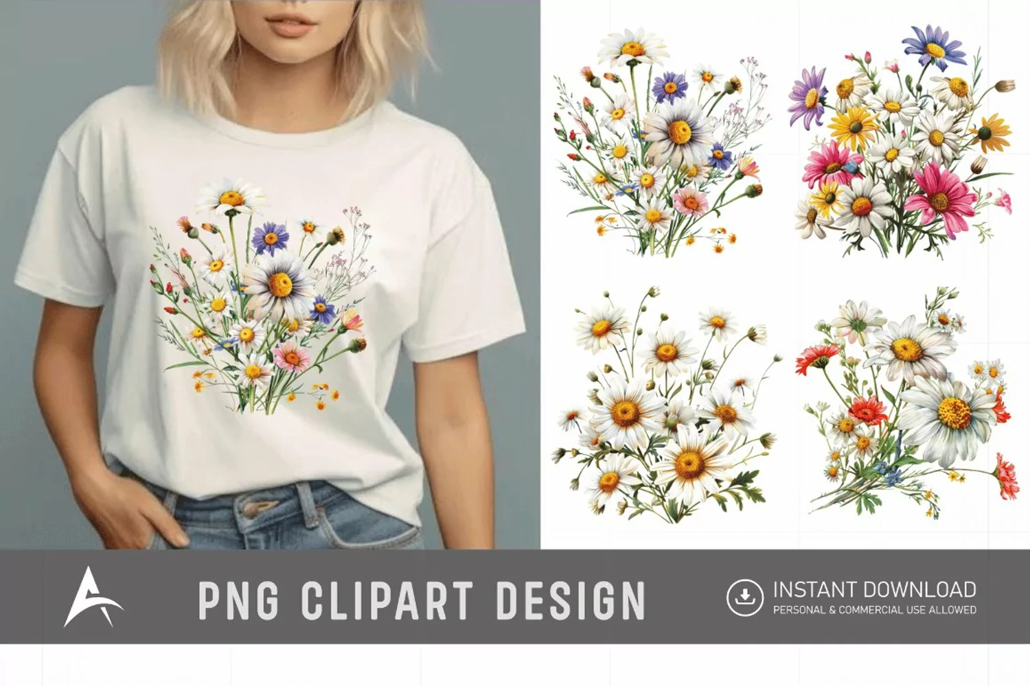 Watercolor Wildflower Bouquet Daisy Clipart product image 1