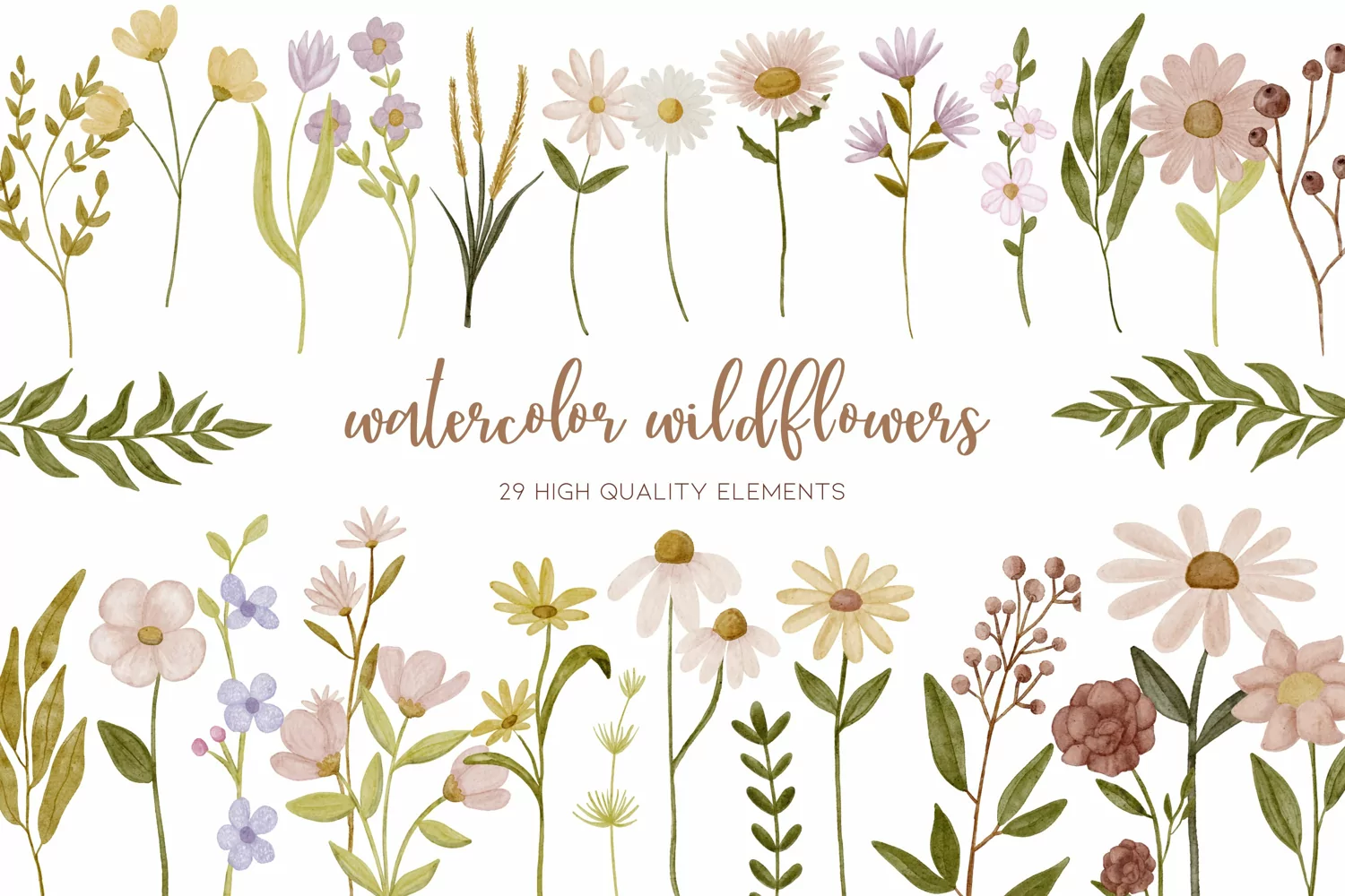 Watercolor Wildflower Clipart Spring Flower Clipart Bundle