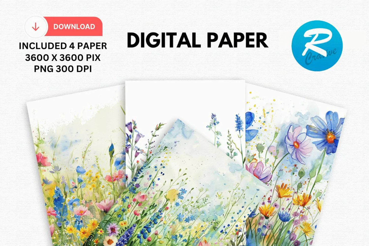 Watercolor Wildflower Digital Paper, Wildflower Background product image 1