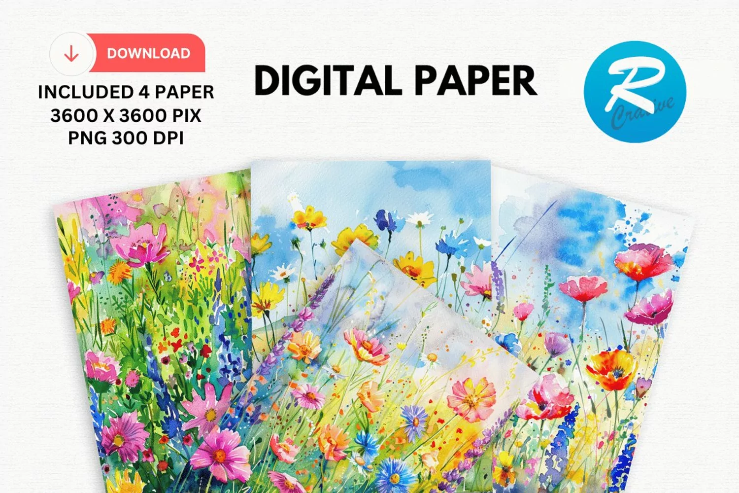 Watercolor Wildflower Digital Paper, Wildflower Background product image 1