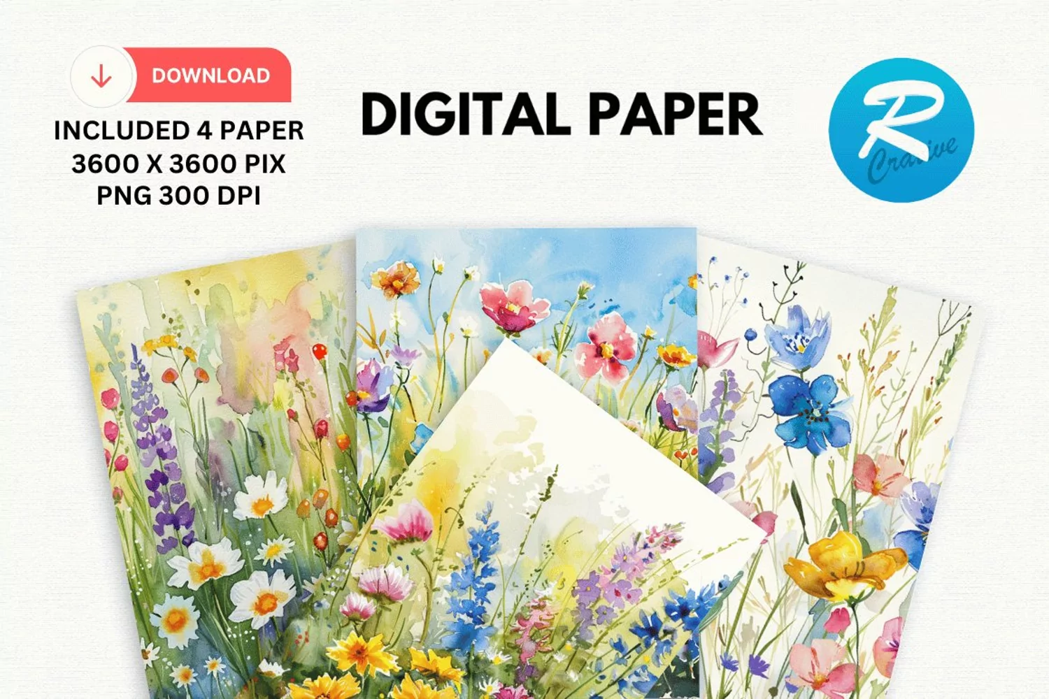 Watercolor Wildflower Digital Paper, Wildflower Background product image 1