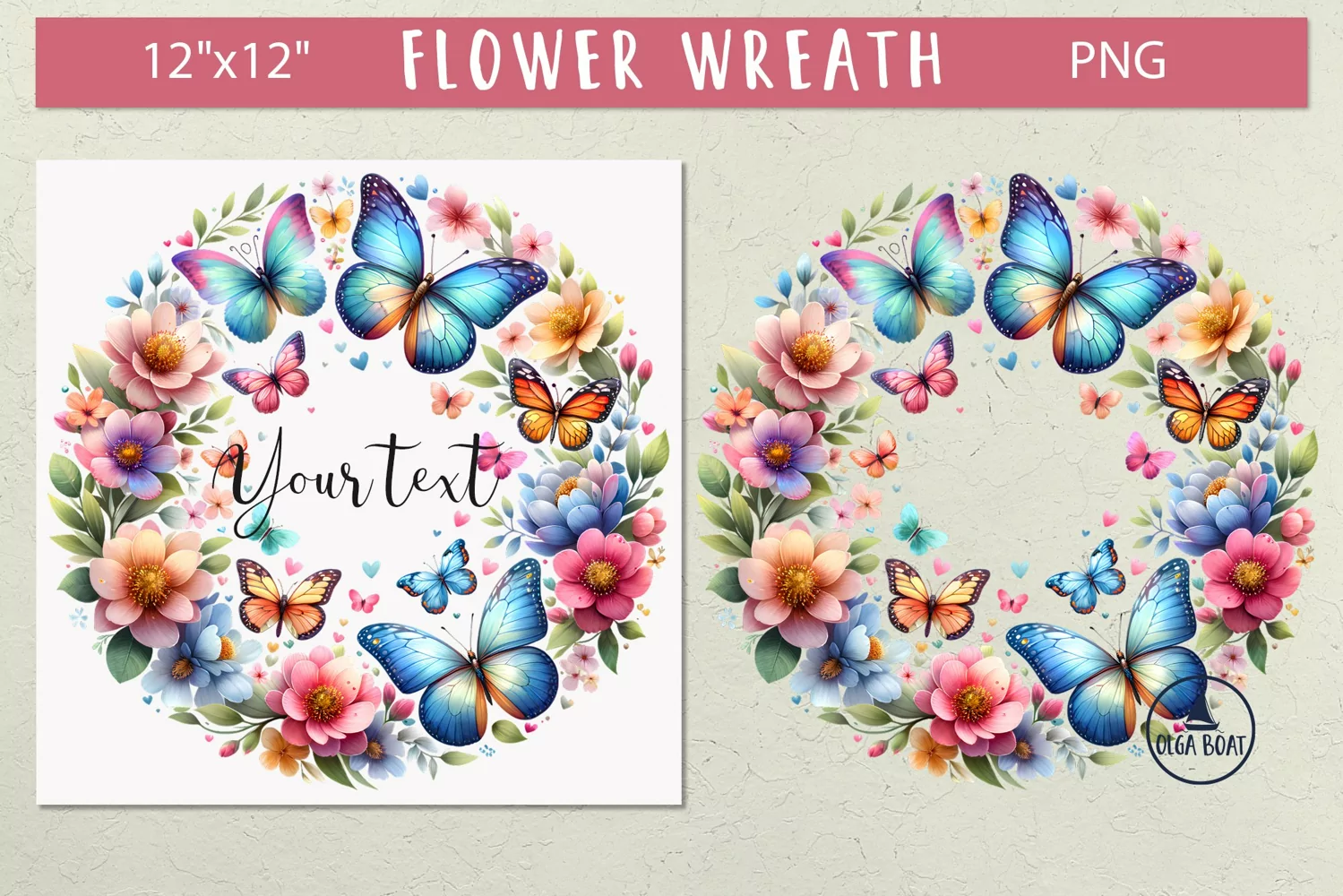 Watercolor wildflower wreath clipart