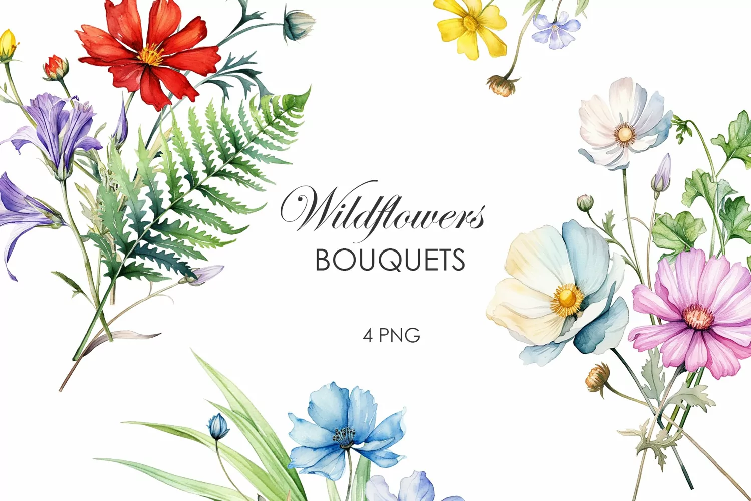 Watercolor wildflowers bouquet