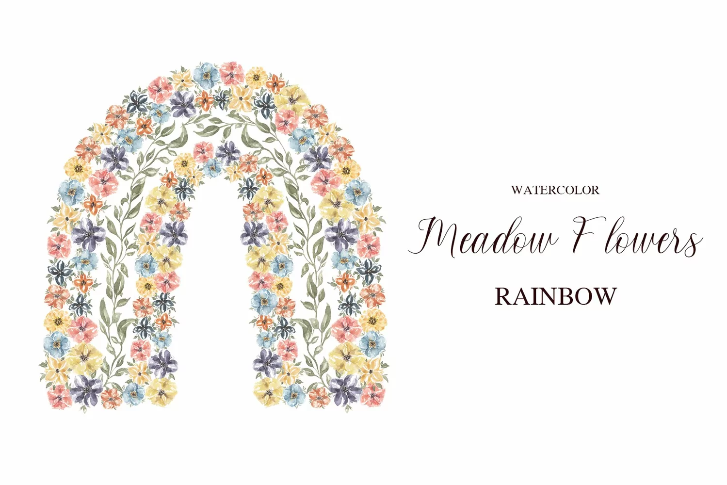 Watercolor Meadow flowers rainbow product image 1
