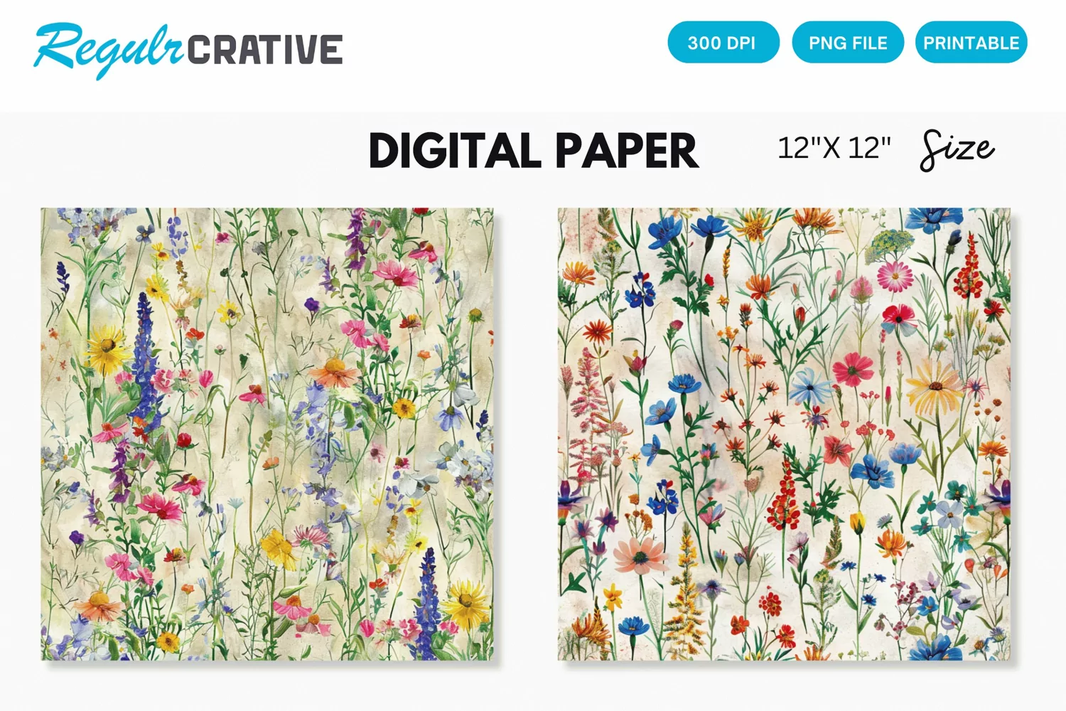 Watercolor Wildflowers Seamless Digital Paper product image 1