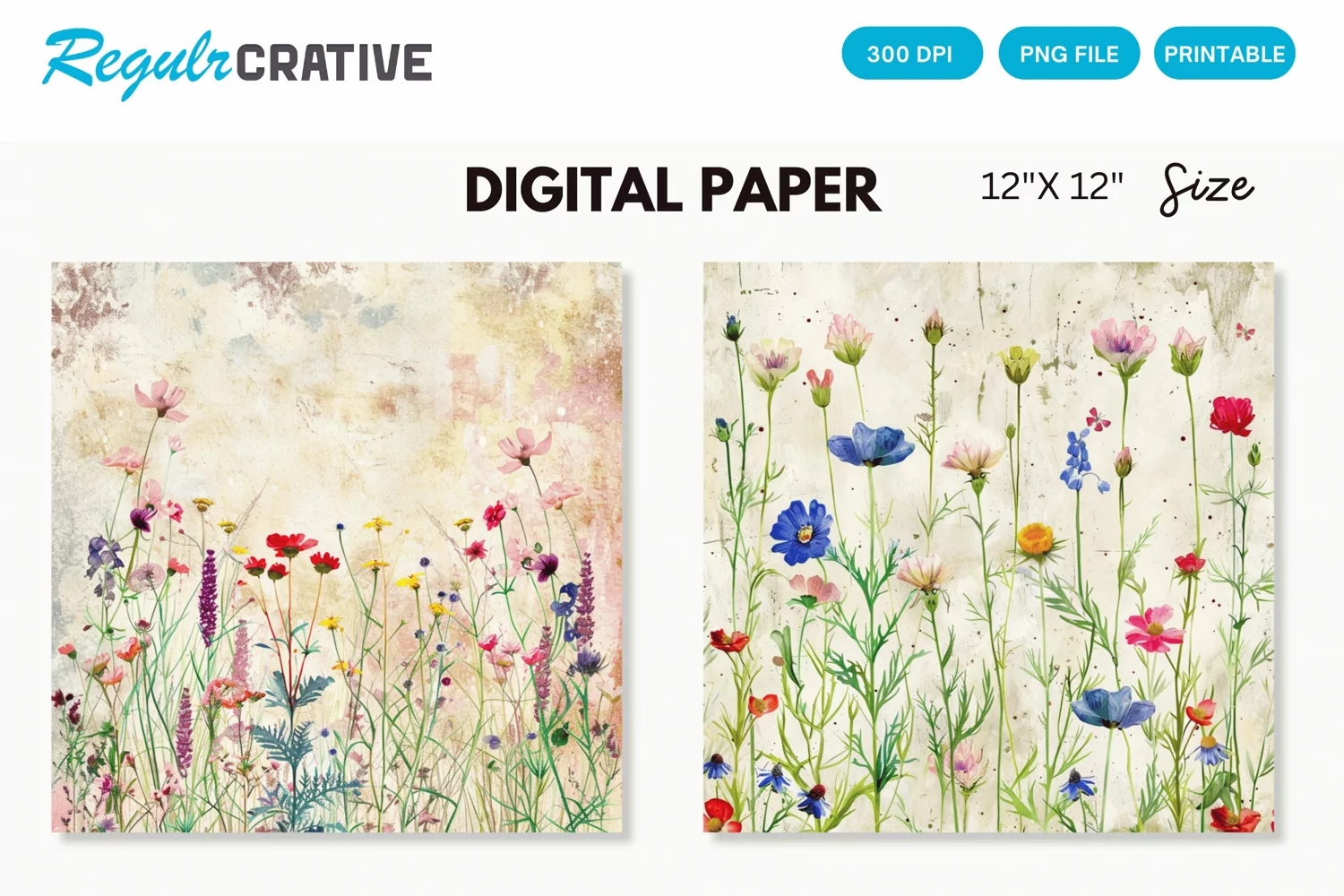 Watercolor Wildflowers Seamless Digital Paper product image 1