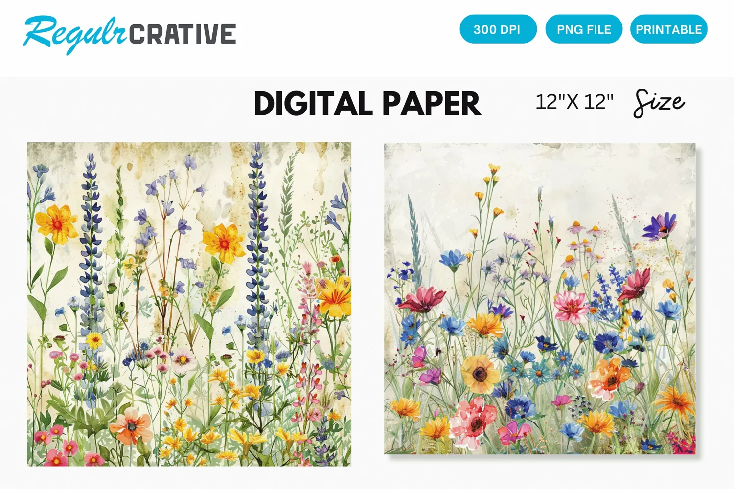 Watercolor Wildflowers Seamless Digital Paper product image 1