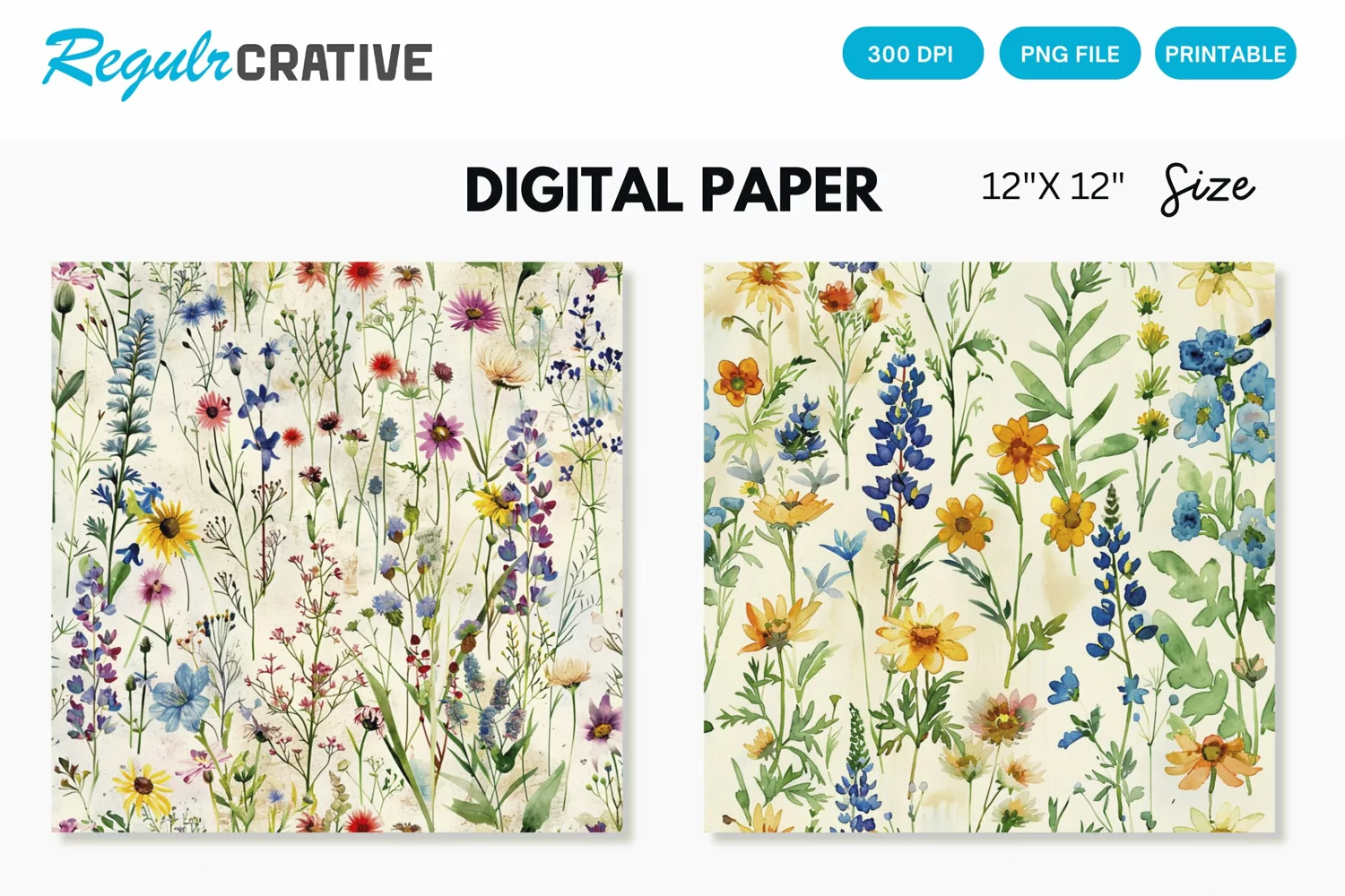 Watercolor Wildflowers Seamless Digital Paper product image 1