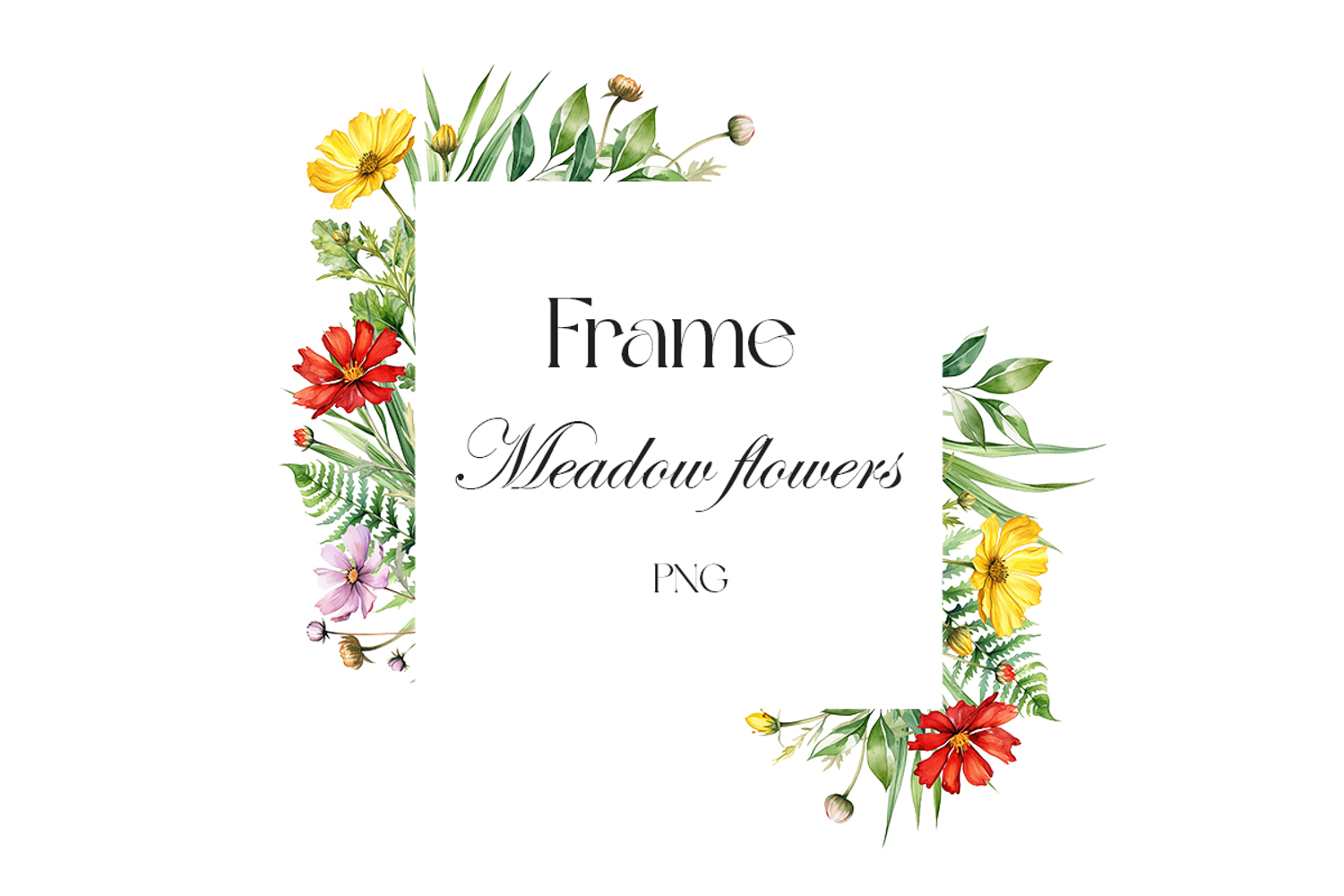 Watercolor Wildflowers Frame Png
