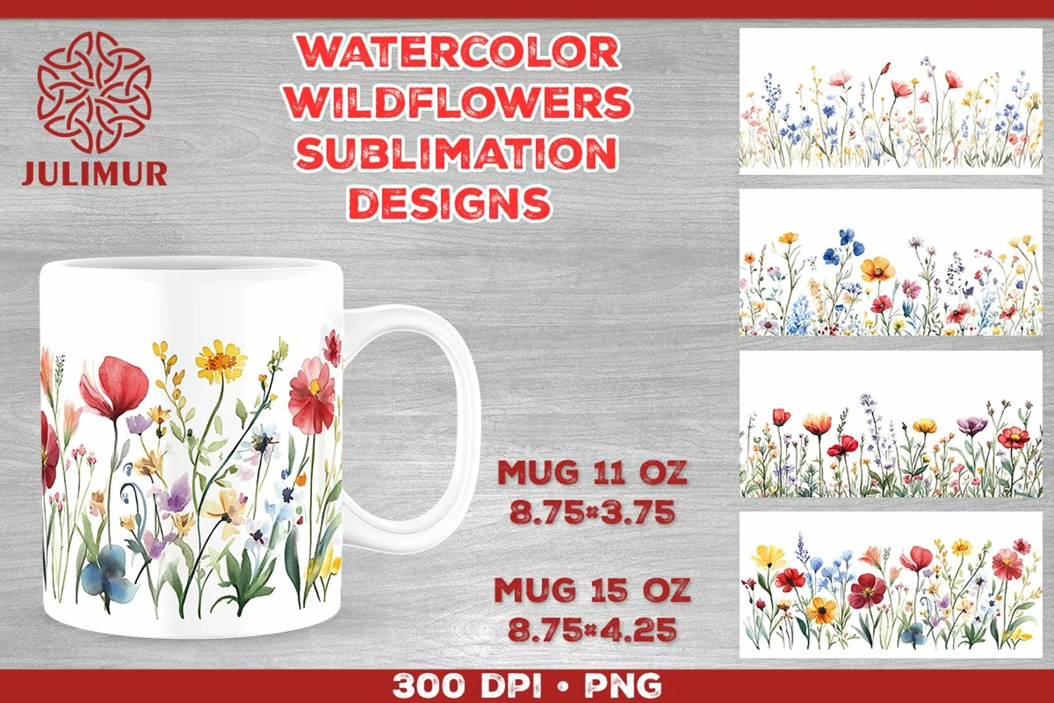 Watercolor Wildflowers Mug Sublimation Design product image 1