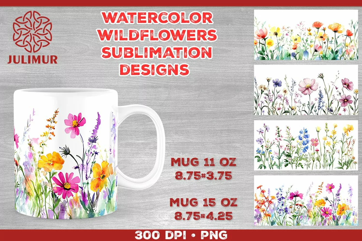 Watercolor Wildflowers Mug Sublimation Design product image 1